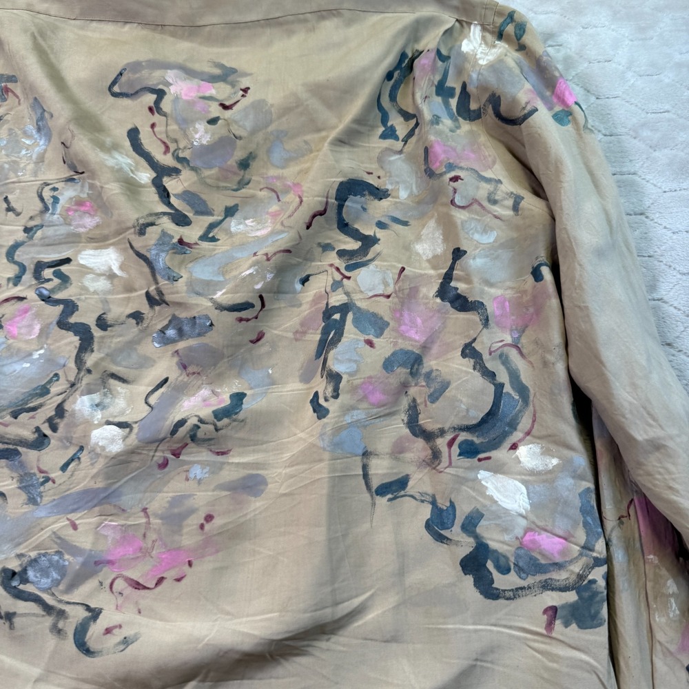 VTG 90s Lanvin Paris Silk Shirt Sz Medium Painted Customized Look - Picture 14 of 15